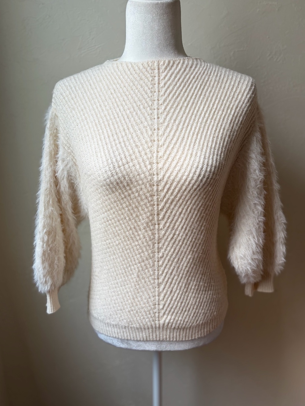 Knitted & Knotted Anthropologie Fuzzy Sleeve Wool Blend Sweater S